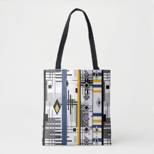 Abstract modern black white yellow ornament  tote bag