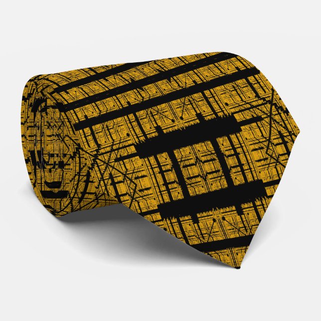 Abstract Modern Black Yellow Geometric Fractal Art Tie (Rolled)