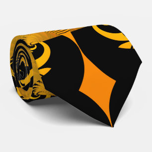 Abstract Modern Black Yellow Orange Fractal Art Tie