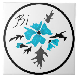 Abstract modern blue flower grey black leaves prin tile
