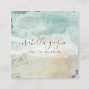 Abstract Modern Blue Green Watercolor Shapes Art Square Business Card