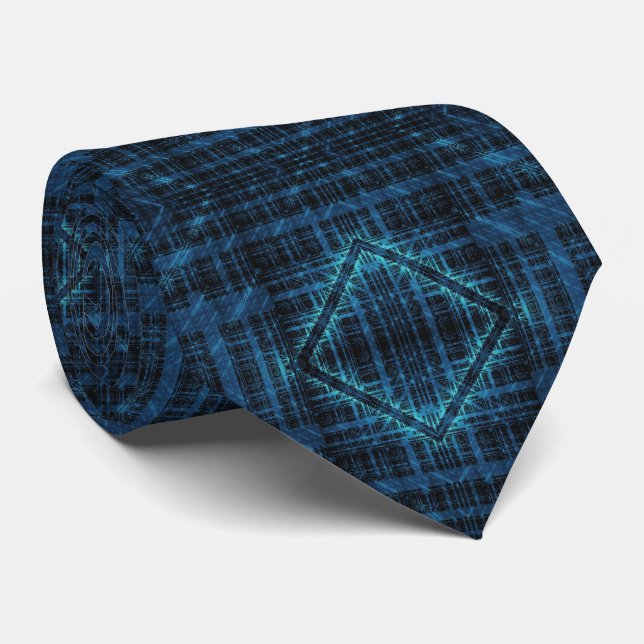 Abstract Modern Blue Hi-tech Fractal Art Tie (Rolled)