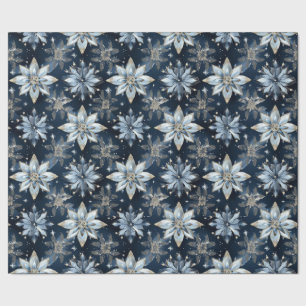 Abstract Modern Blue Jewelled Poinsettias Wrapping Paper