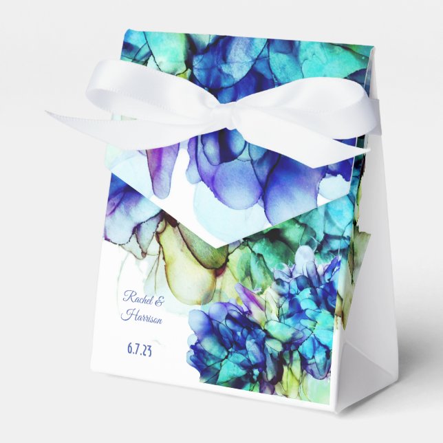 Abstract Modern Blue & Turquoise Ethereal Art  Favour Box (Front Side)