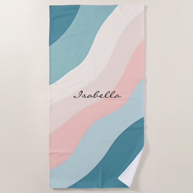 Abstract Modern Blush Pink Mint Collection Beach Towel (Front)
