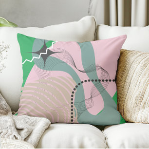Abstract Modern Boho Lines And Dots Green Cushion
