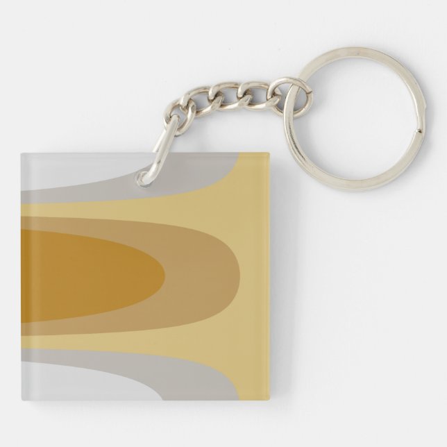Abstract Modern Brown Yellow, Grey Geometric Art Key Ring (Back)