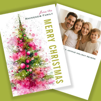 Abstract Modern Christmas Tree Photo Personalized Holiday Card