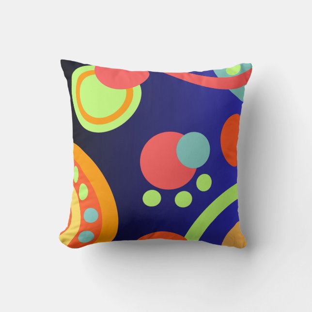 Abstract modern circles dots blue orange green cushion (Front)