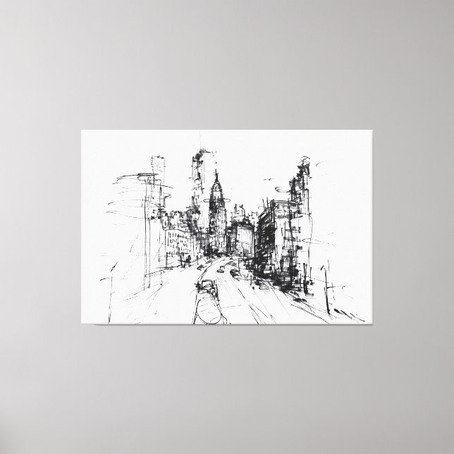 Abstract Modern Cityscape Sketch - Premium Canvas Print (Front)