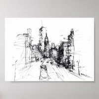 Abstract Modern Cityscape Sketch - Premium