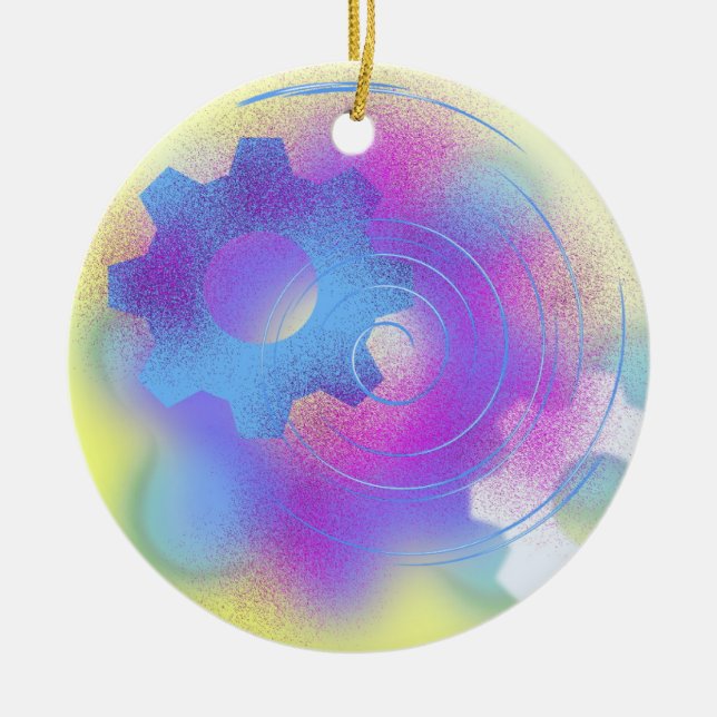 Abstract Modern Cog Ceramic Tree Decoration (Front)