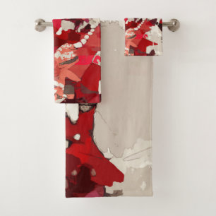 Abstract, modern, collage, red, beige, burgundy bath towel set
