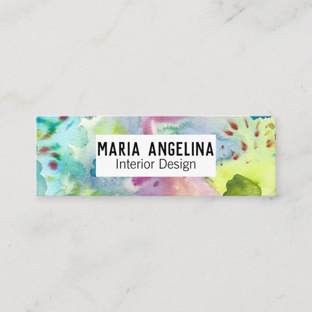 Abstract Modern COLORFUL Splashes Watercolor Mini Business Card (Front)