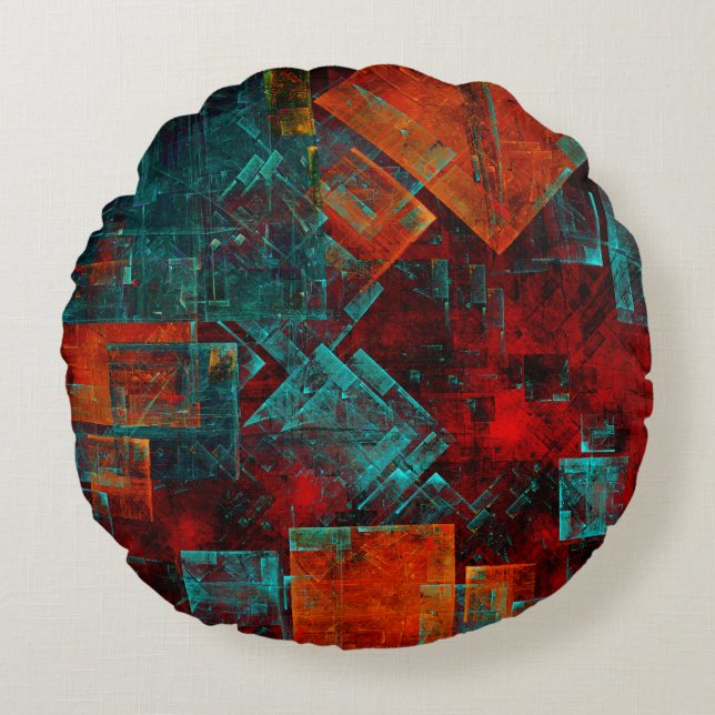 Abstract Modern Colourful Cool Artistic Pattern Round Cushion (Front)
