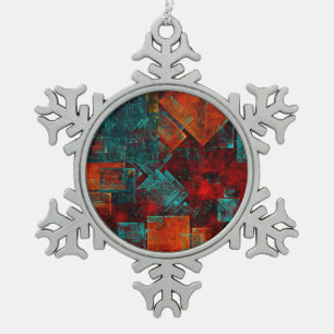 Abstract Modern Colourful Cool Artistic Pattern Snowflake Pewter Christmas Ornament