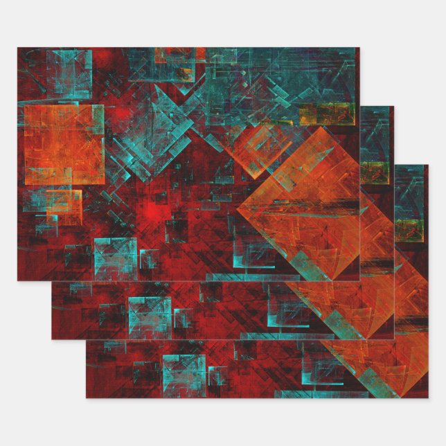 Abstract Modern Colourful Cool Artistic Pattern Wrapping Paper Sheet (Set)