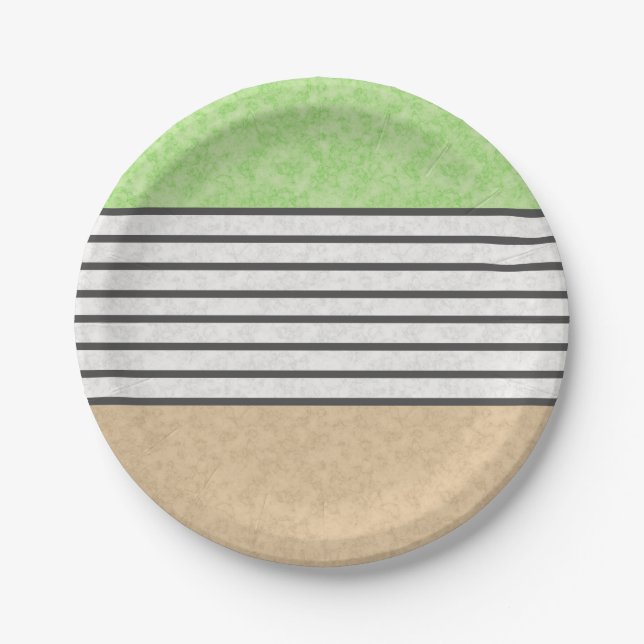 Abstract modern colours beige mint green white bla paper plate (Front)