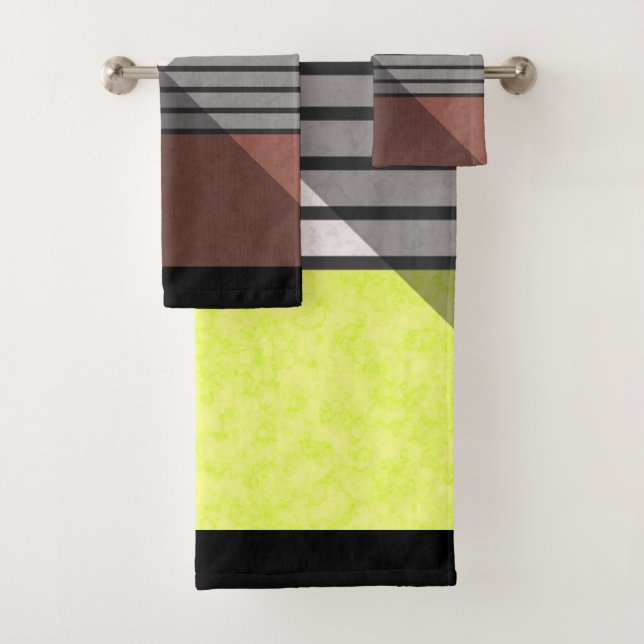 Abstract modern colours brown yellow lemon white b bath towel set (Insitu)
