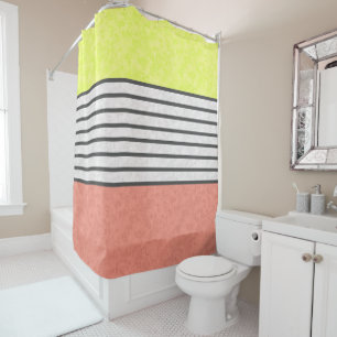 Abstract modern colours coral pink lime green whit shower curtain