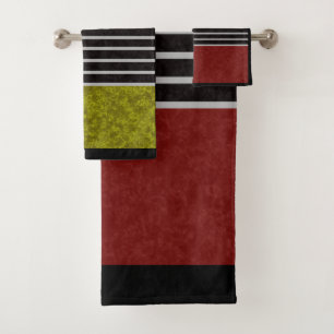Abstract modern colours red green white black bath towel set