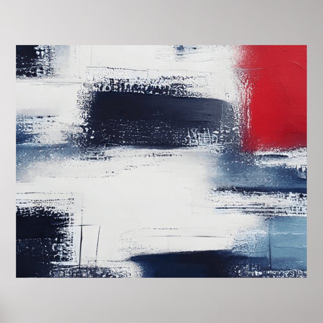 Abstract modern contemporary red blue white poster (Front)