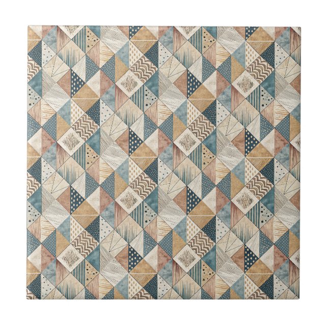 Abstract Modern Cubist Geometric Triangle Pattern Tile (Front)