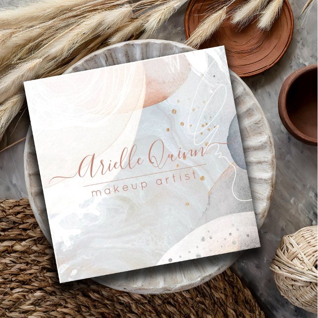 Abstract Modern Earthy Watercolor Shapes Textures Square Business Card (Creator Uploaded)