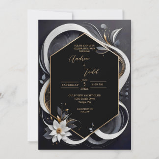 Abstract modern elegant white and gold wedding invitation