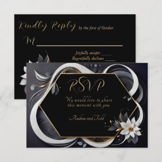 Abstract modern elegant white and gold wedding RSVP card