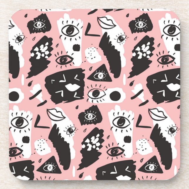Abstract Modern Eye & Lips Pattern Coaster (Front)