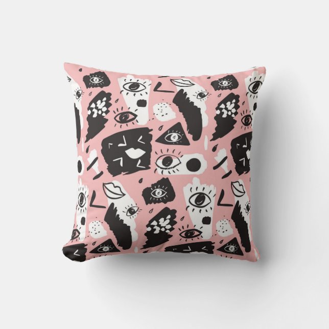 Abstract Modern Eye & Lips Pattern Cushion (Front)
