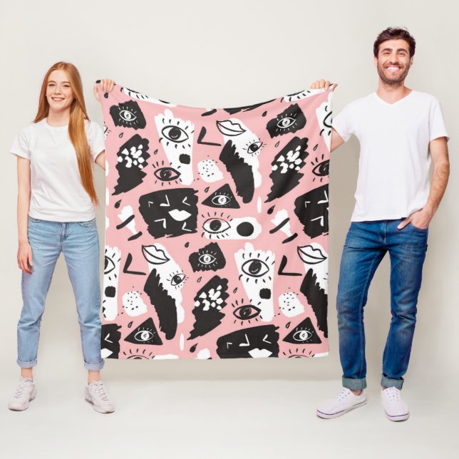 Abstract Modern Eye & Lips Pattern Fleece Blanket (In Situ)
