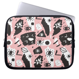 Abstract Modern Eye & Lips Pattern Laptop Sleeve