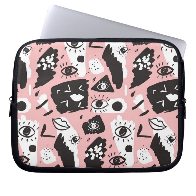 Abstract Modern Eye & Lips Pattern Laptop Sleeve (Front)