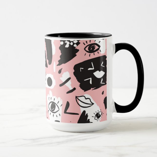 Abstract Modern Eye & Lips Pattern Mug (Right)