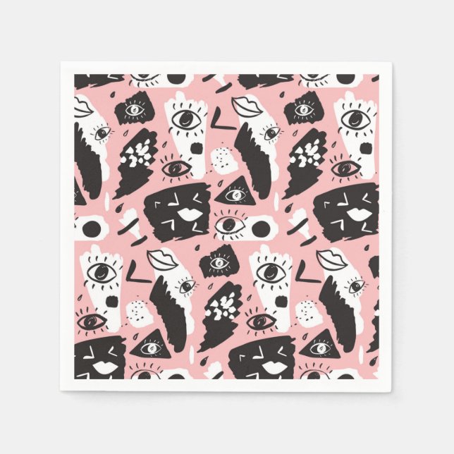 Abstract Modern Eye & Lips Pattern Napkin (Front)