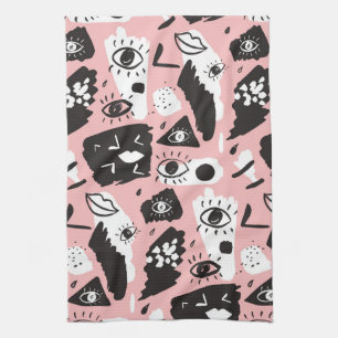 Abstract Modern Eye & Lips Pattern Tea Towel