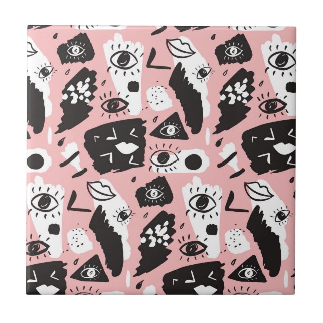 Abstract Modern Eye & Lips Pattern Tile (Front)