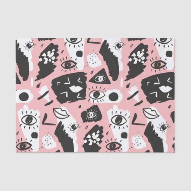 Abstract Modern Eye & Lips Pattern Tissue Paper (Front)