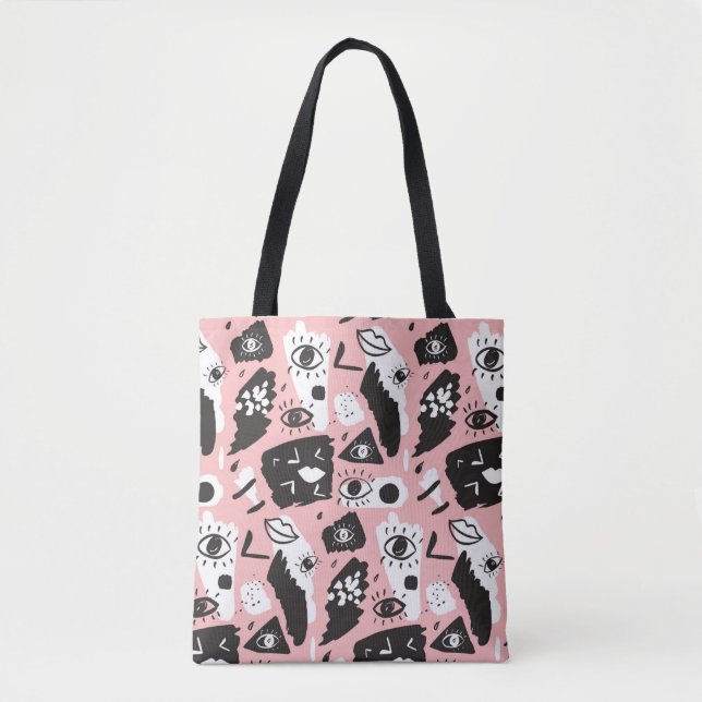 Abstract Modern Eye & Lips Pattern Tote Bag (Front)