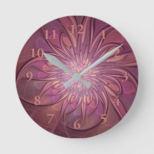 Abstract Modern Floral Fractal Art Berry Colors Round Clock
