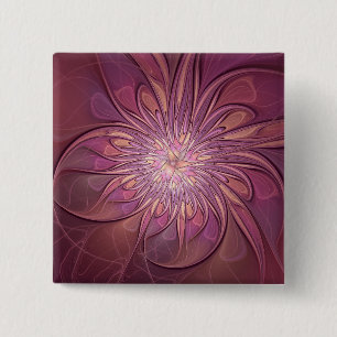 Abstract Modern Floral Fractal Art Berry Colours 15 Cm Square Badge