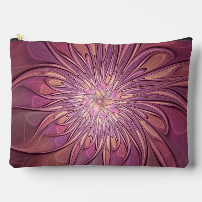 Abstract Modern Floral Fractal Art Berry Colours Accessory Pouch (Front)