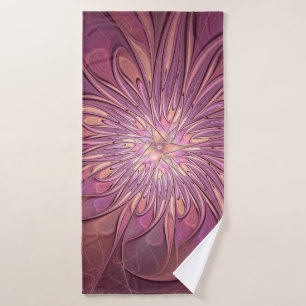 Abstract Modern Floral Fractal Art Berry Colours Bath Towel