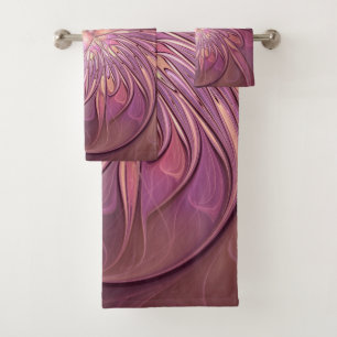 Abstract Modern Floral Fractal Art Berry Colours Bath Towel Set
