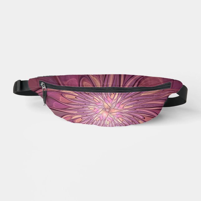 Abstract Modern Floral Fractal Art Berry Colours Bum Bags (Front)