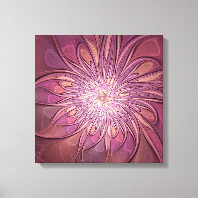 Abstract Modern Floral Fractal Art Berry Colours Canvas Print (Front)