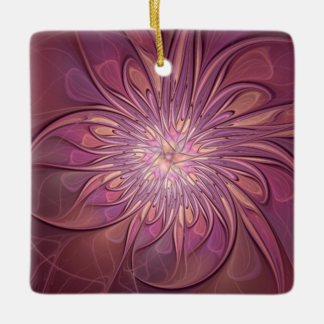 Abstract Modern Floral Fractal Art Berry Colours Ceramic Ornament (Front)