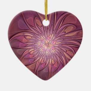 Abstract Modern Floral Fractal Art Berry Colours Ceramic Tree Decoration